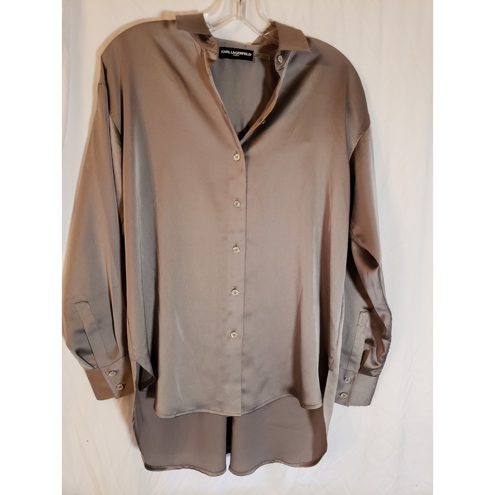 Women's Karl Lagerfeld Silver Long Sleeve Blouse Size XL